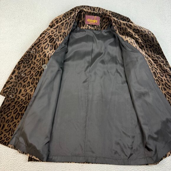 Vintage Women’s Leopard Print De Ball Velvet Double Breasted Overcoat Jackie O - Picture 5 of 8
